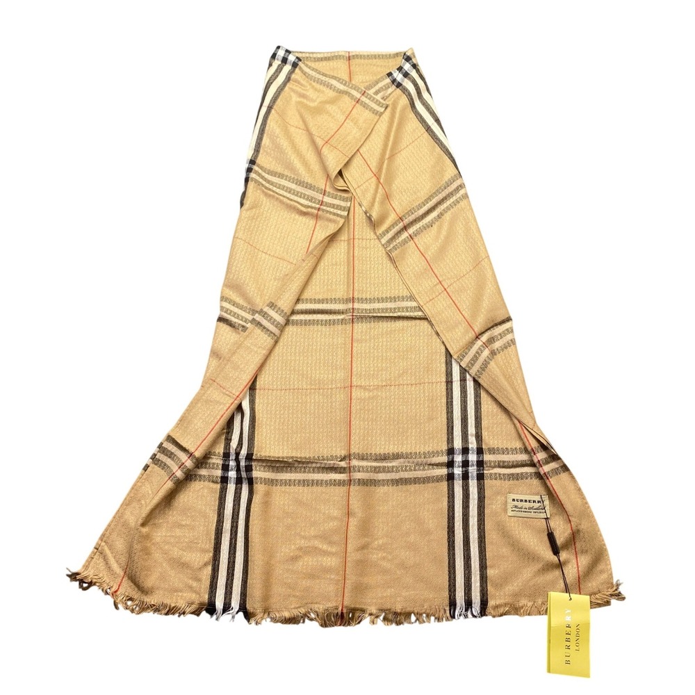 Burberry London Nova Check Scarf Cashmere Silk Blend Beige Made in Scotland NWT